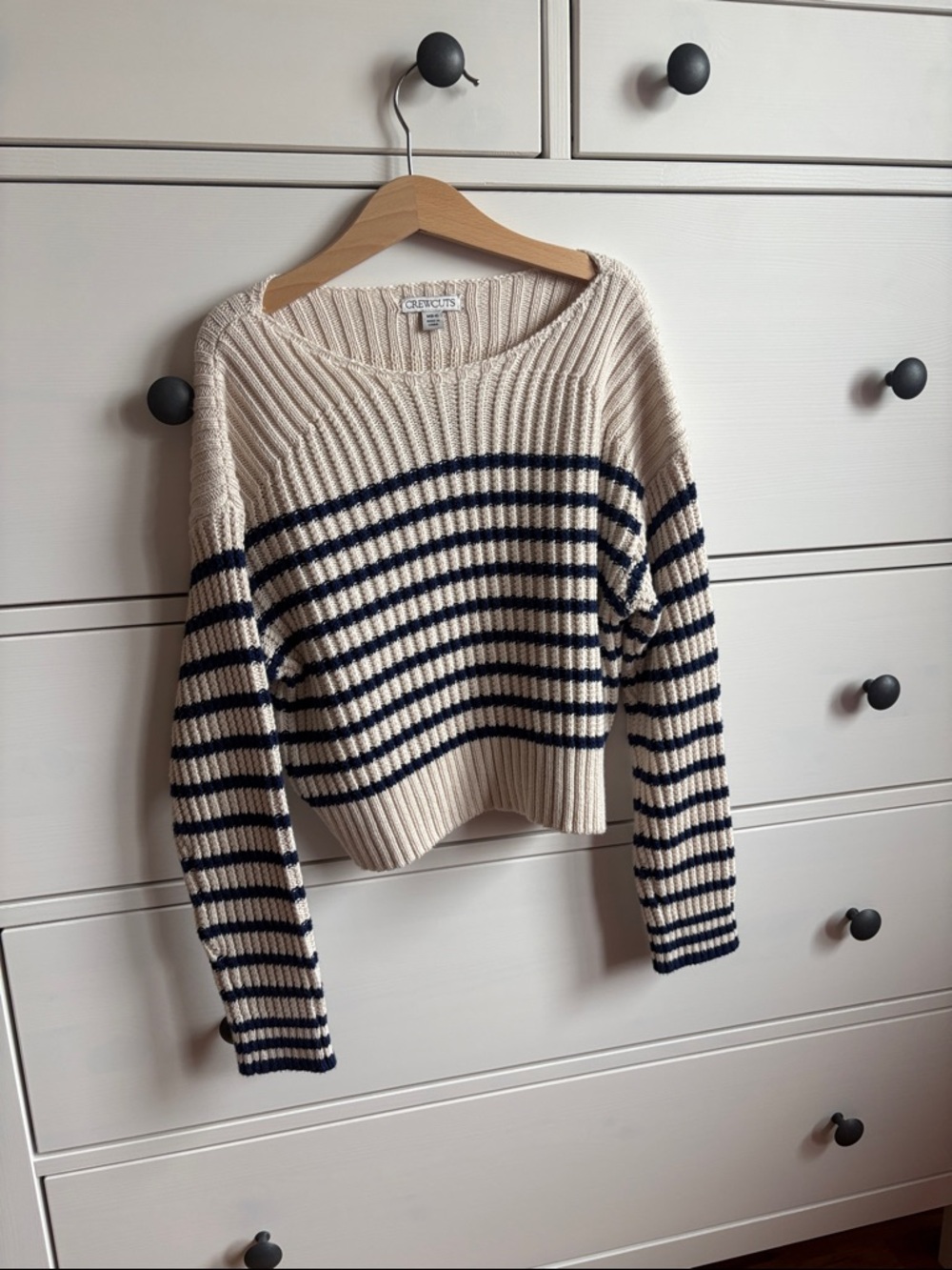 Crewcuts Navy & Cream Ribbed Striped Scoopneck Sweater